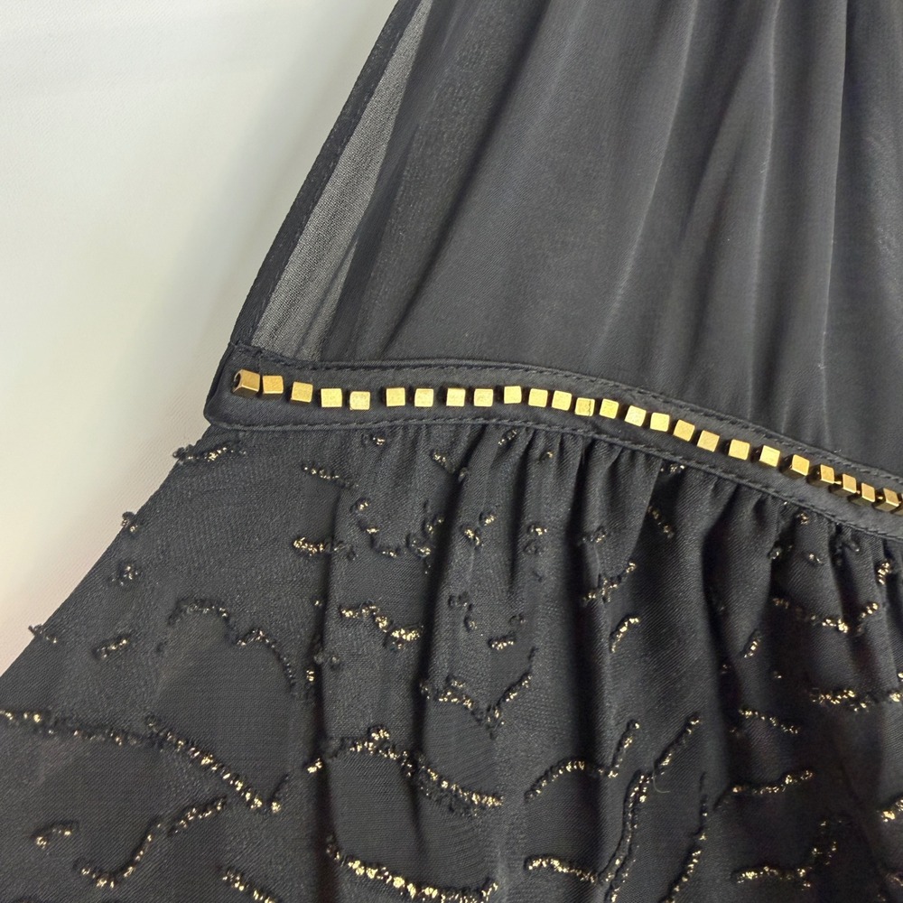 Ramy Brook Paula Halter Top Women Small Black Gold Bead Sequin Sheer Blouse - Picture 8 of 12
